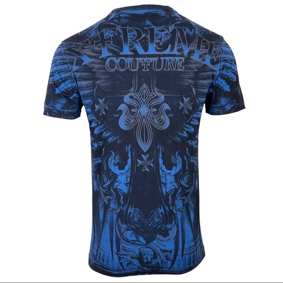 Xtreme Couture By Affliction Men's T-Shirt WROUGHT IRON Cross Wings S-5XL - Picture 8 of 9